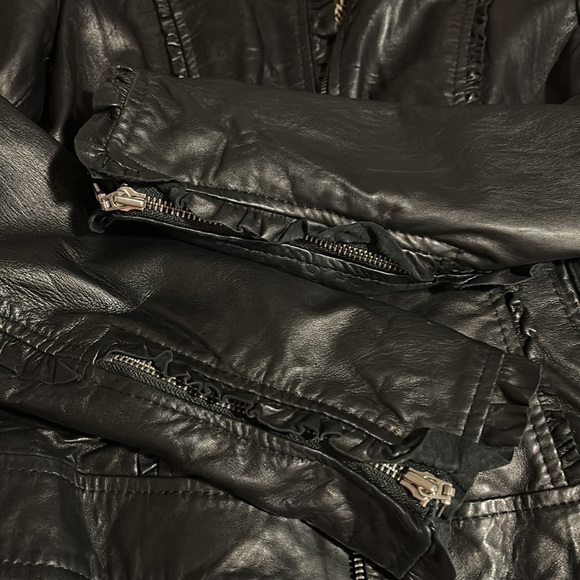 ❌Kenna-t Black Soft Leather Bomber Biker Moto Jacket Ruffle Leopard Lining Small - Picture 13 of 14